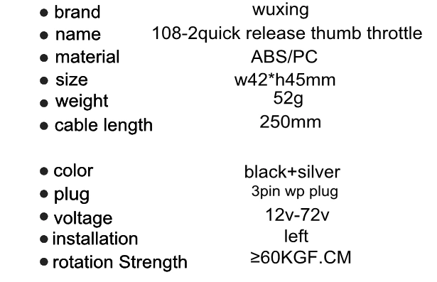 Universal Waterproof Thumb Throttle Quick Release Wuxing Electric Scooter 12V-72V Throttle 108-2 Left Installation