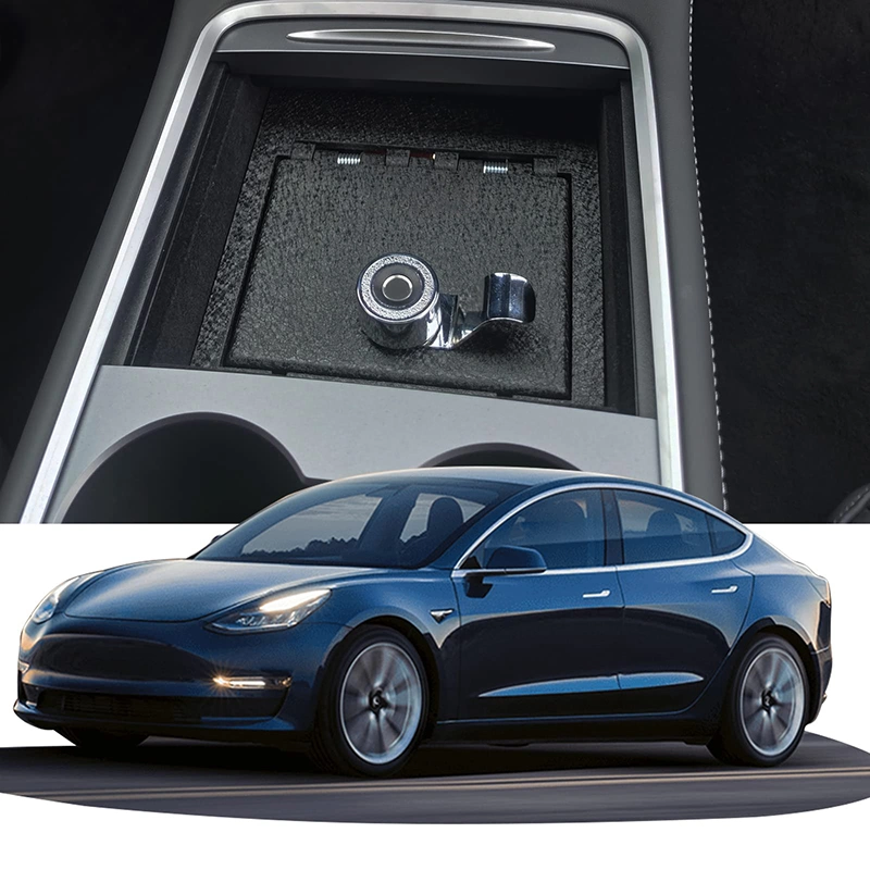 Superior Biometric Lock Console Safe Car Armrest Box Fingerprint Center Console Safe for 2021-2022 Tesla Model Y and Model 3